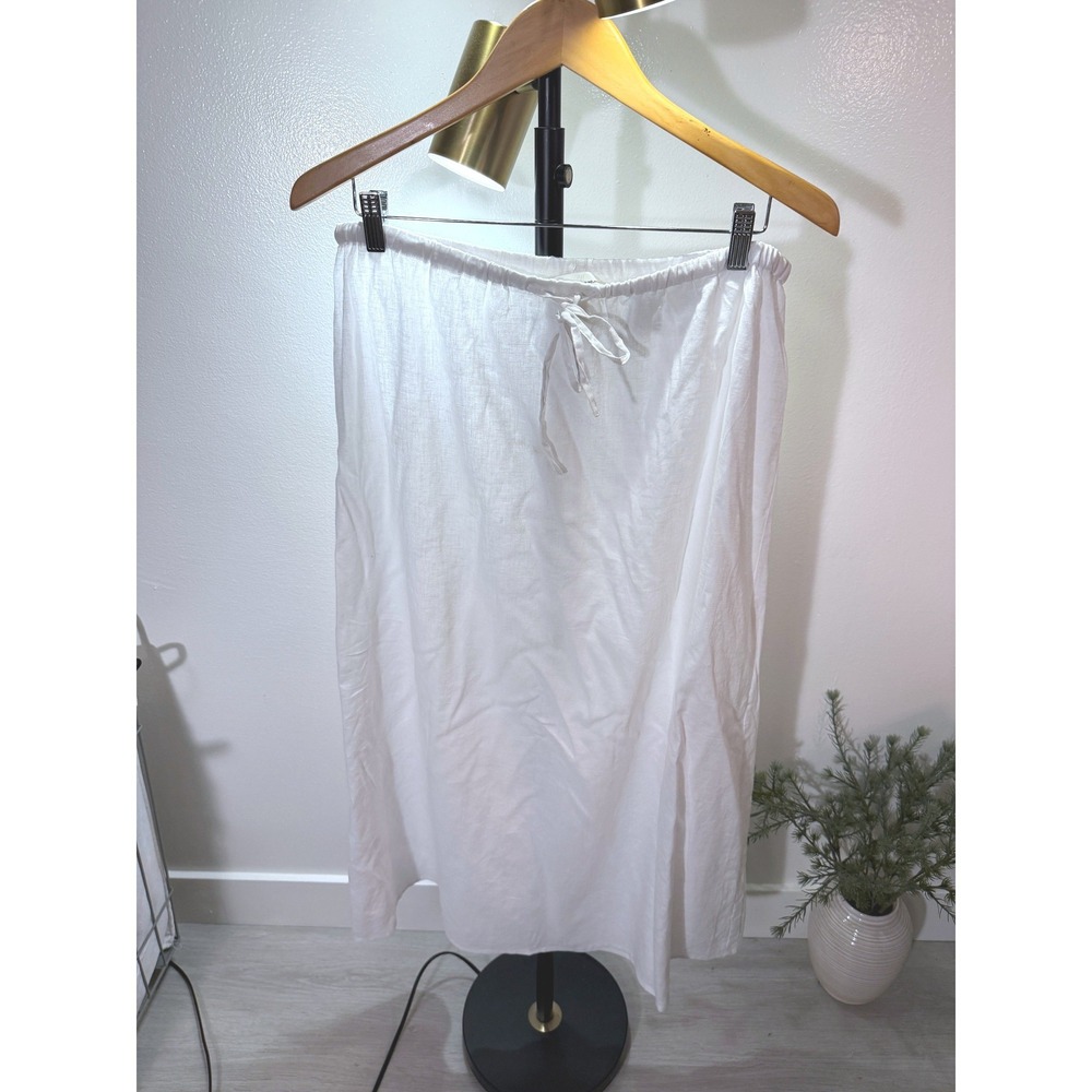 HM White Linen Blend Drawstring Midi Skirt Womens Large Elastic Waist‎ Summer